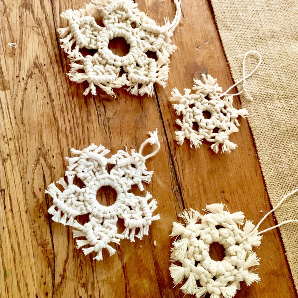 Macrame Snowflake Ornament • Set of 3